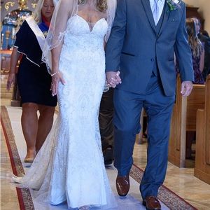 Casablanca #2323 Haven wedding gown, cape, veil, and hairpiece